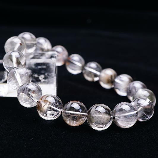 プラチナルチルクォーツ ブレスレット 11mm プラチナルチルクォーツ ブレス bracelet ブルッカイトインクォーツ メンズ レディース 一点物 送料無料...