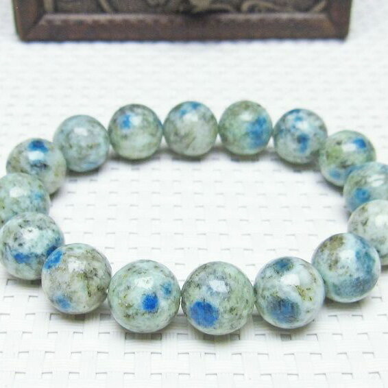 K2ストーン アズライトイングラナイト ブレスレット 12mm azurite in granite K2アズライト 藍銅鉱入り花崗岩 bracelet K2ブルー ブレス メンズ レディース 一点物 送料無料 [M便 1/10] 111-3612