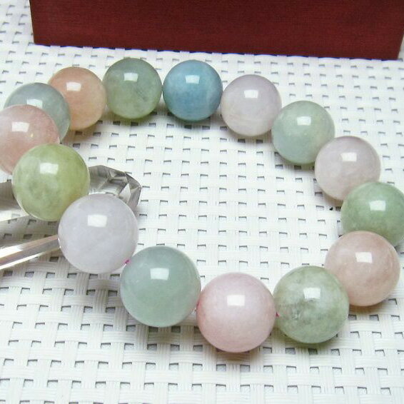 ベリル ブレスレット 15mm ミックスベリル ブレス 緑柱石 beryl bracelet パワーストーン 天然石 一点物 メール便可 [M便 1/10] 111-5810