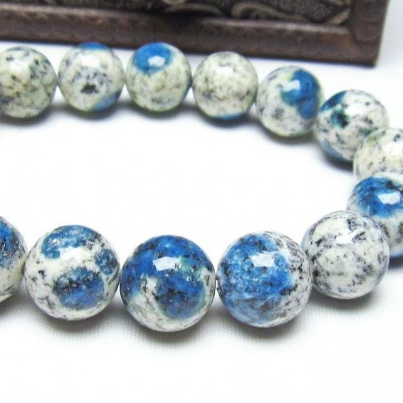 K2ブルー ブレスレット 13mm K2 Stone Bracelet K2ストーン 藍銅鉱入り花崗岩 ブレス K2 Azurite アズライトイングラナイト メンズ レディース 一点物 [送料無料] 111-10752