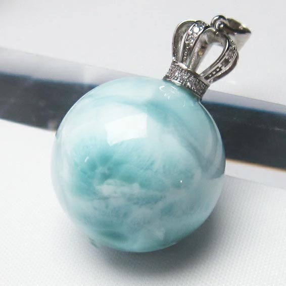 楽天天然石・パワーストーンの東昇ラリマー ペンダント 丸玉 pectolite ソーダ珪灰石 larimar 曹珪灰石 Pendant ペンダントトップ ブルーペクトライト リラックス アクセサリー メンズ レディース 一点物 送料無料 112-4653