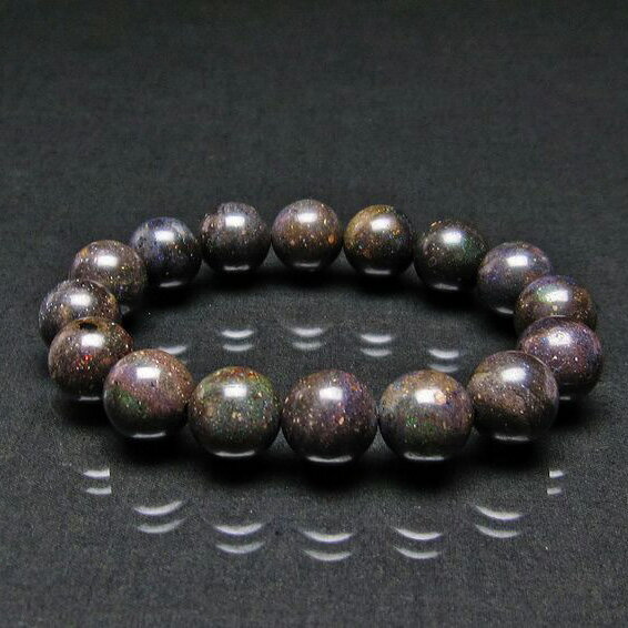 ブラックオパール ブレスレット 14mm Opal ブラックマトリックスオパール 蛋白石 ブレス Bracelet メンズ レディース 一点物 [送料無料] 111-17765