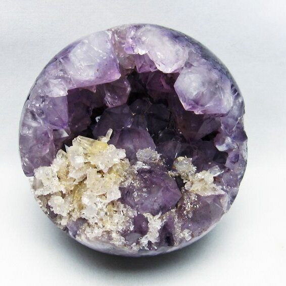 4.3Kg アメジスト 笑口丸玉 ブラジル産 カルサイト付き ジオード Amethyst 紫水晶 丸玉 原石 Crystal アメシスト スフィア インテリア ...