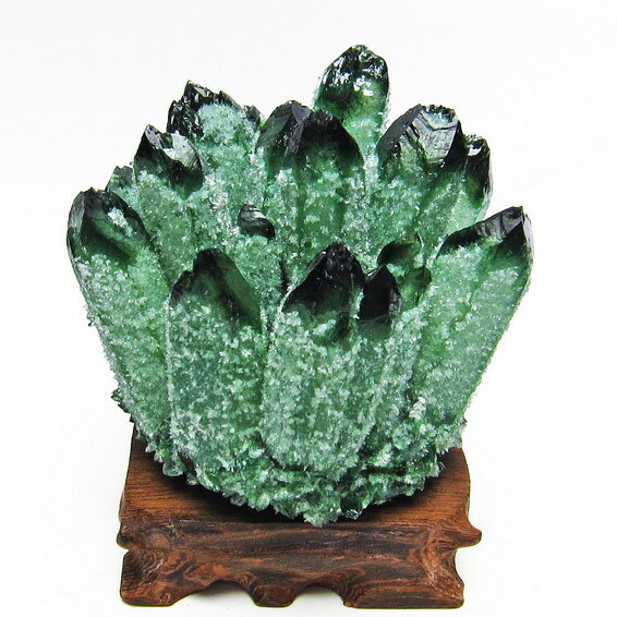 緑水晶 クラスター Crystal quartz 原石 置物 クリスタルクォーツ パワーストーン 台座付属 一点物 [送料無料] 182-4594