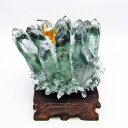 緑水晶 クラスター Crystal quartz 原石 置物 クリスタルクォーツ パワーストーン 台座付属 一点物 182-4869