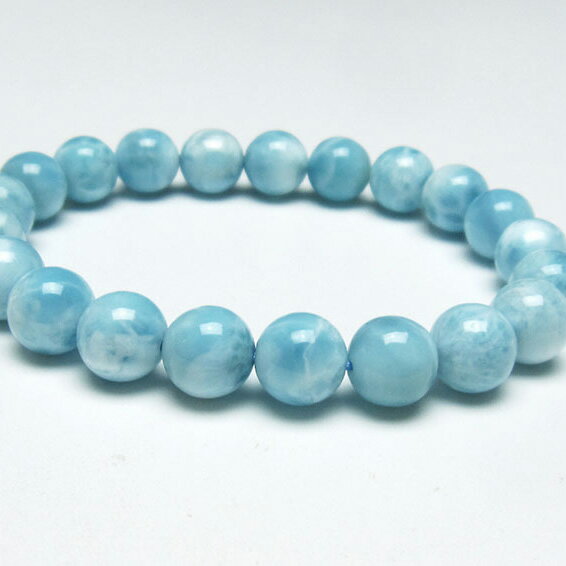 ラリマー ブレスレット 10mm ラリマール ブレス ソーダ珪灰石 ペクトライト pectolite ブルーペクトライト larimar bracelet 一点物 送料無料 111-38043