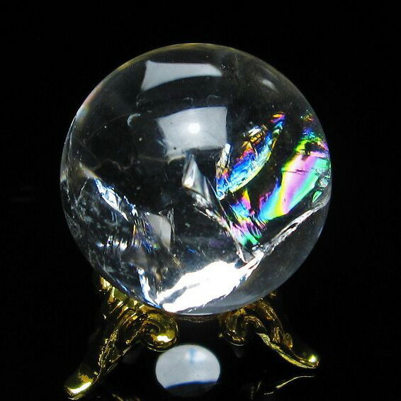 水晶 丸玉 虹入り 24mm 台座付属 アイリスクォーツ スフィア 水晶玉 天然...