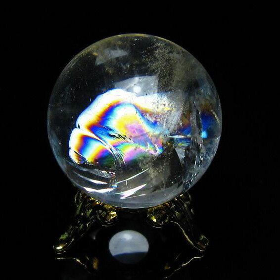 アイリスクォーツ 水晶 丸玉 虹入り 24mm 台座付属 水晶玉 球 置物 原石 i...