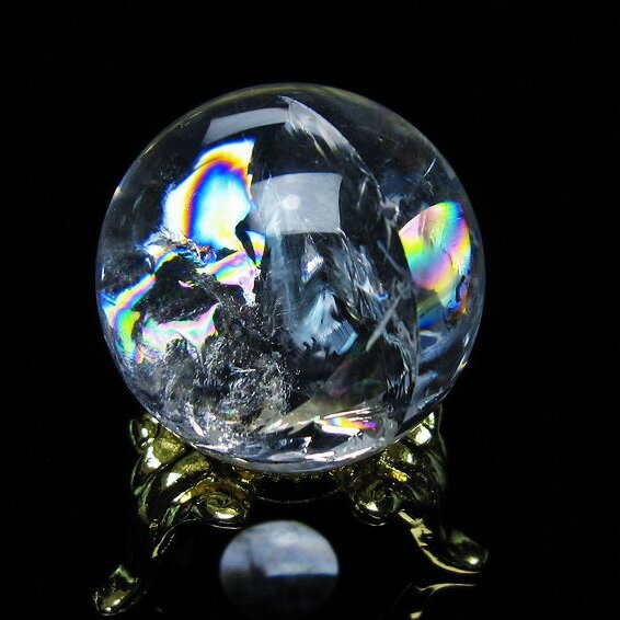 アイリスクォーツ 水晶 丸玉 虹入り 27mm 水晶玉 球 置物 天然水晶 浄化 ...