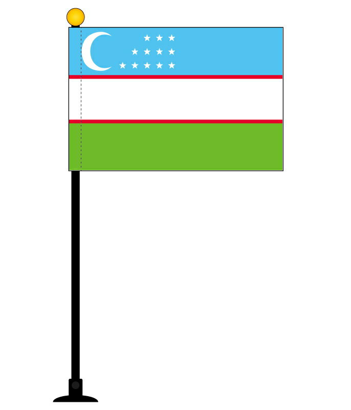 TOSPA ウズベキスタン 国旗 ミニフラッグ 旗サイズ10.5×15.7cm テトロンスエード製 ポール27cm 吸盤のセット 日本製 世界の国旗シリーズ