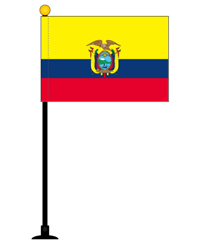 TOSPA エクアドル 国旗 ミニフラッグ 旗サイズ10.5×15.7cm テトロンスエード製 ポール27cm 吸盤のセット 日本製 世界の国旗シリーズ