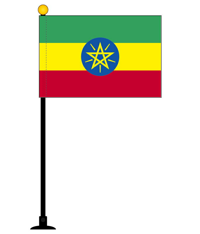 TOSPA エチオピア 国旗 ミニフラッグ 旗サイズ10.5×15.7cm テトロンスエード製 ポール27cm 吸盤のセット 日本製 世界の国旗シリーズ