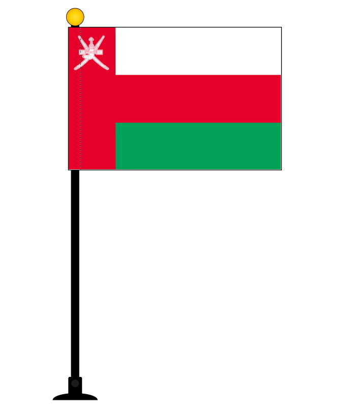 TOSPA オマーン 国旗 ミニフラッグ 旗サイズ10.5×15.7cm テトロンスエード製 ポール27cm 吸盤のセット 日本製 世界の国旗シリーズ
