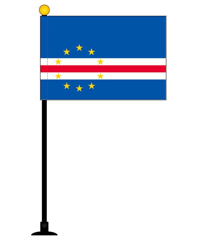 TOSPA カーボベルデ 国旗 ミニフラッグ 旗サイズ10.5×15.7cm テトロンスエード製 ポール27cm 吸盤のセット 日本製 世界の国旗シリーズ
