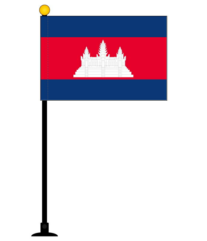 TOSPA カンボジア 国旗 ミニフラッグ 旗サイズ10.5×15.7cm テトロンスエード製 ポール27cm 吸盤のセット 日本製 世界の国旗シリーズ