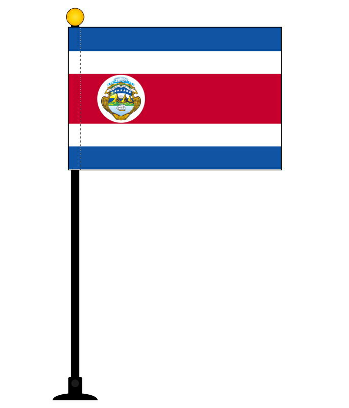 TOSPA コスタリカ 国旗 紋章入り ミニフラッグ 旗サイズ10.5×15.7cm テトロンスエード製 ポール27cm 吸盤のセット 日本製 世界の国旗シリーズ