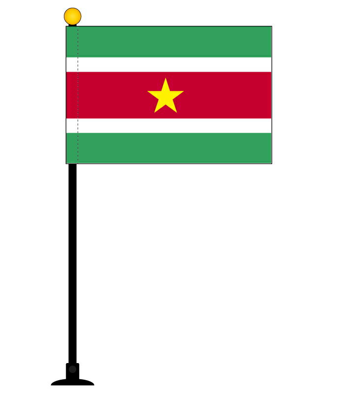 TOSPA スリナム 国旗 ミニフラッグ 旗サイズ10.5×15.7cm テトロンスエード製 ポール27cm 吸盤のセット 日本製 世界の国旗シリーズ