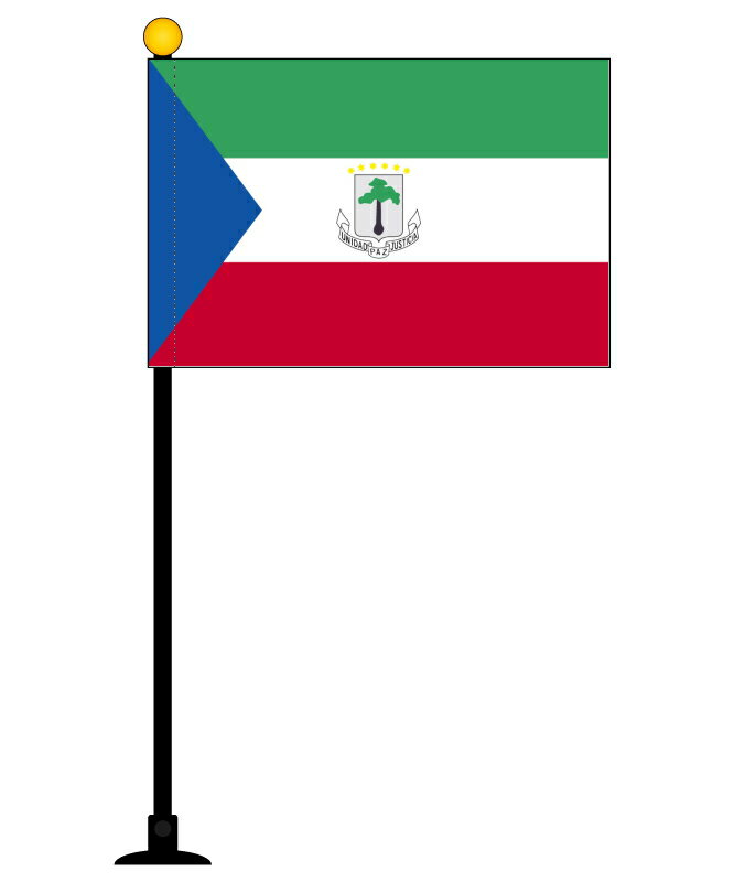TOSPA 赤道ギニア 国旗 ミニフラッグ 旗サイズ10.5×15.7cm テトロンスエード製 ポール27cm 吸盤のセット 日本製 世界の国旗シリーズ