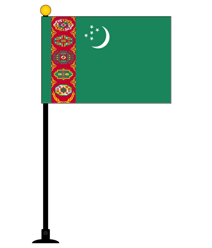 TOSPA トルクメニスタン 国旗 ミニフラッグ 旗サイズ10.5×15.7cm テトロンスエード製 ポール27cm 吸盤のセット 日本製 世界の国旗シリーズ
