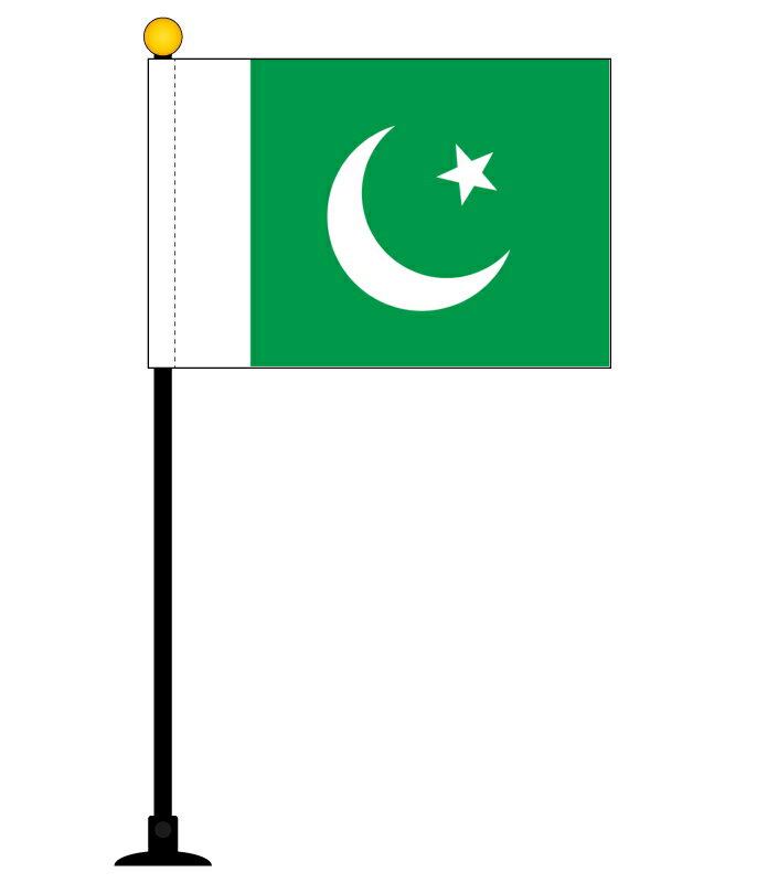 TOSPA パキスタン 国旗 ミニフラッグ 旗サイズ10.5×15.7cm テトロンスエード製 ポール27cm 吸盤のセット 日本製 世界の国旗シリーズ