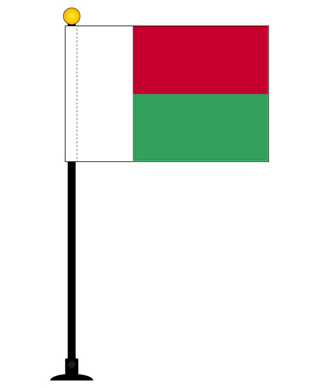 TOSPA マダガスカル 国旗 ミニフラッグ 旗サイズ10.5×15.7cm テトロンスエード製 ポール27cm 吸盤のセット 日本製 世界の国旗シリーズ