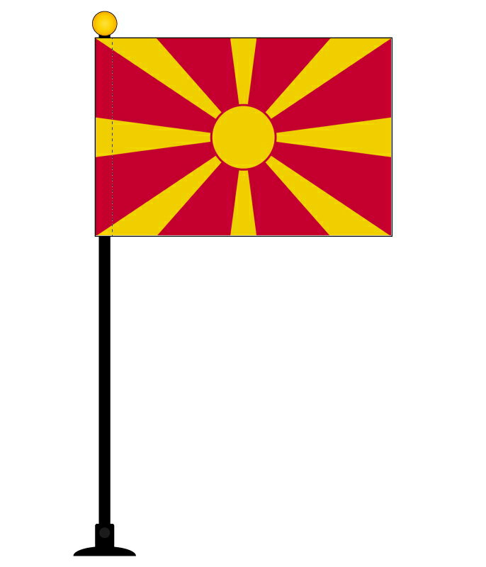 TOSPA 北マケドニア 国旗 ミニフラッグ 旗サイズ10.5×15.7cm テトロンスエード製 ポール27cm 吸盤のセット 日本製 世界の国旗シリーズ