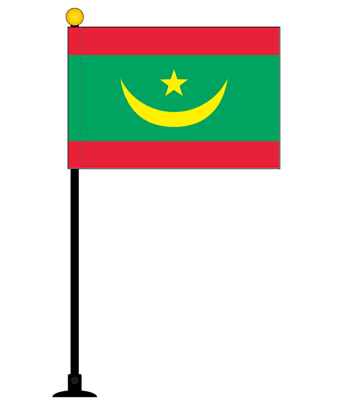 TOSPA モーリタニア 国旗 ミニフラッグ 旗サイズ10.5×15.7cm テトロンスエード製 ポール27cm 吸盤のセット 日本製 世界の国旗シリーズ