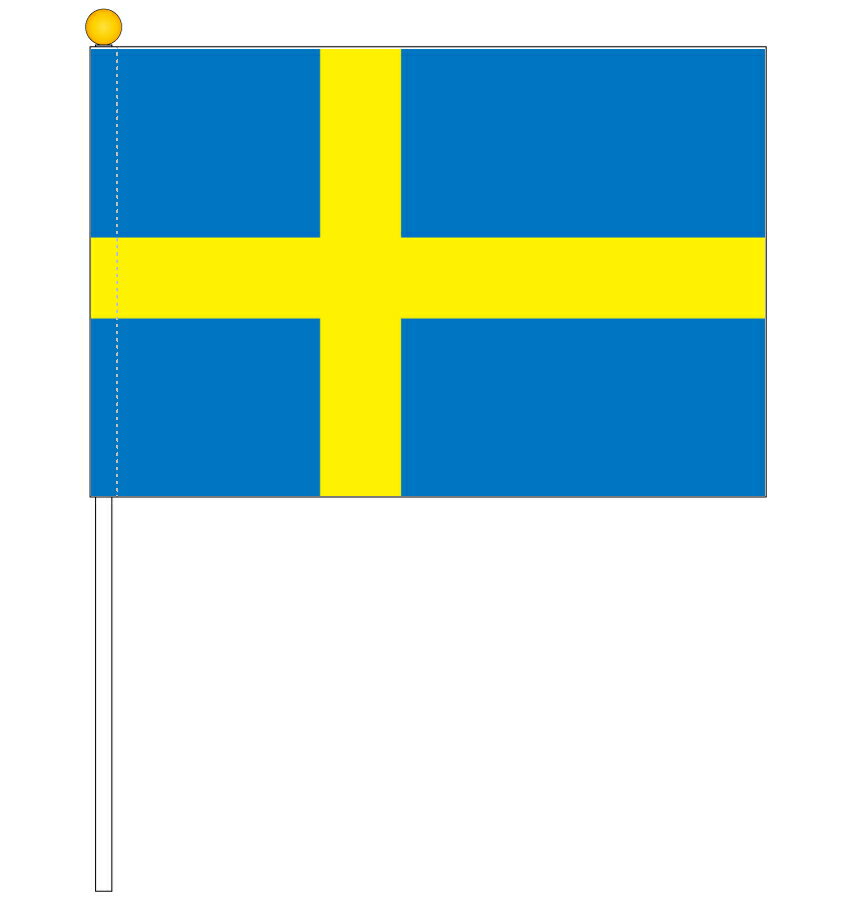 【訳あり】 スウェーデン国旗 ポール付き手旗 サイズ25×37.5cm