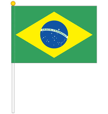 【訳あり】ブラジル国旗 ポール付き手旗 サイズ25×37.5cm
