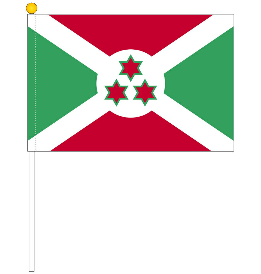 【訳あり】 ブルンジ国旗 ポール付き手旗 サイズ25×37.5cm