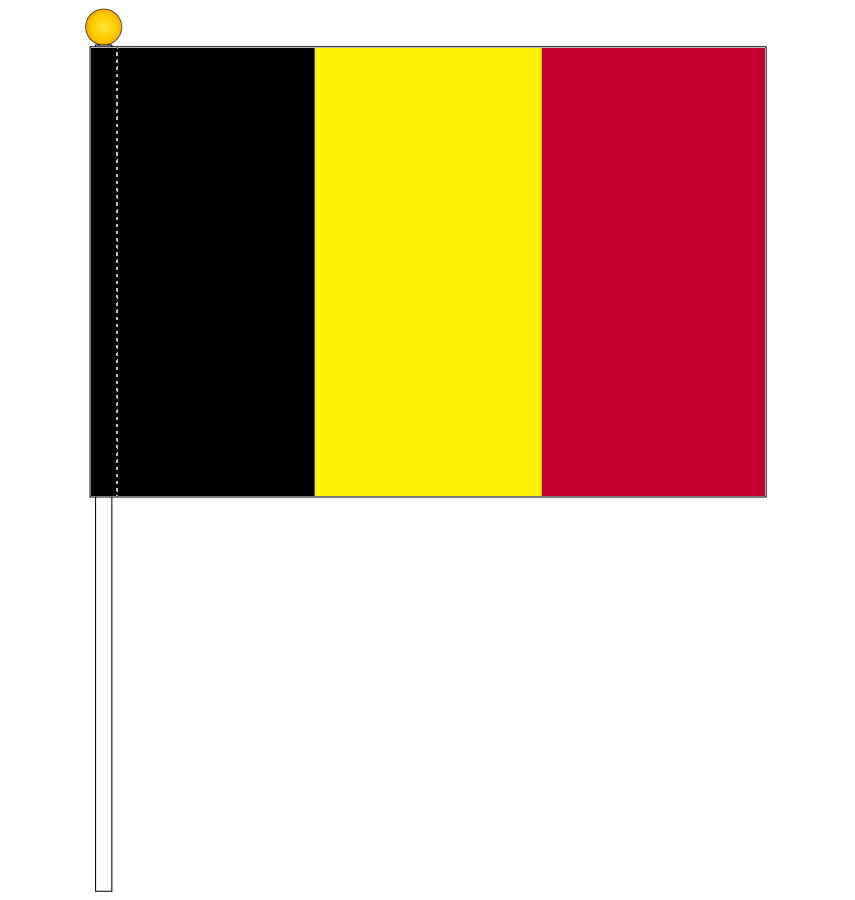 【訳あり】 ベルギ－国旗 ポール付き手旗 サイズ25×37.5cm