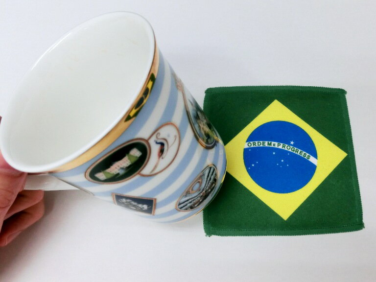 TOSPA 世界の国旗 コースター ブラジル国旗柄（素早い吸水 速乾のマイクロファイバー生地）ミニメガネ拭き スマホ タブレット レンズクリーナークロス