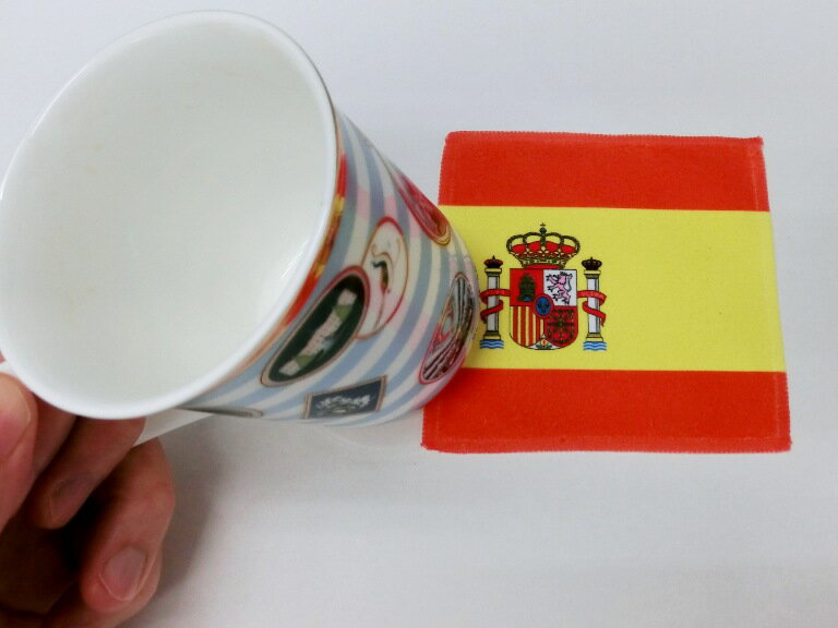 TOSPA 世界の国旗 コースター スペイン国旗柄 素早い吸水 速乾のマイクロファイバー生地 ミニメガネ拭き スマホ タブレット レンズクリーナークロス