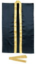 高校生~成人向け サテンロングハッピ黒(襟金)L ハチマキ金付(3152) 57×90cm サテン製