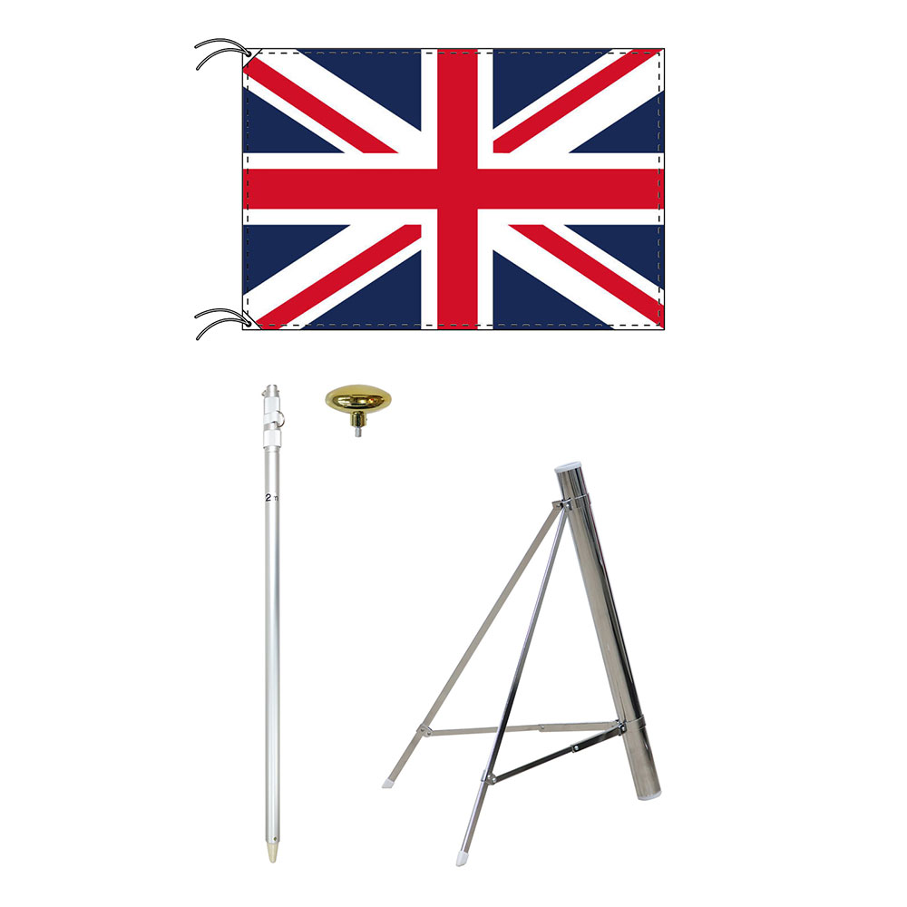 TOSPA イギリス 英国 UK 国旗 スタンドセット 90×135cm国旗 3mポール 金色扁平玉 新型フロアスタンドのセット 世界の国旗シリーズ