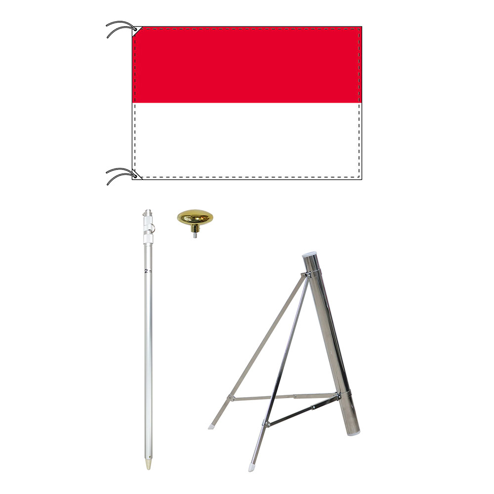 TOSPA インドネシア 国旗 スタンドセット 90×135cm国旗 3mポール 金色扁平玉 新型フロアスタンドのセット 世界の国旗シリーズ