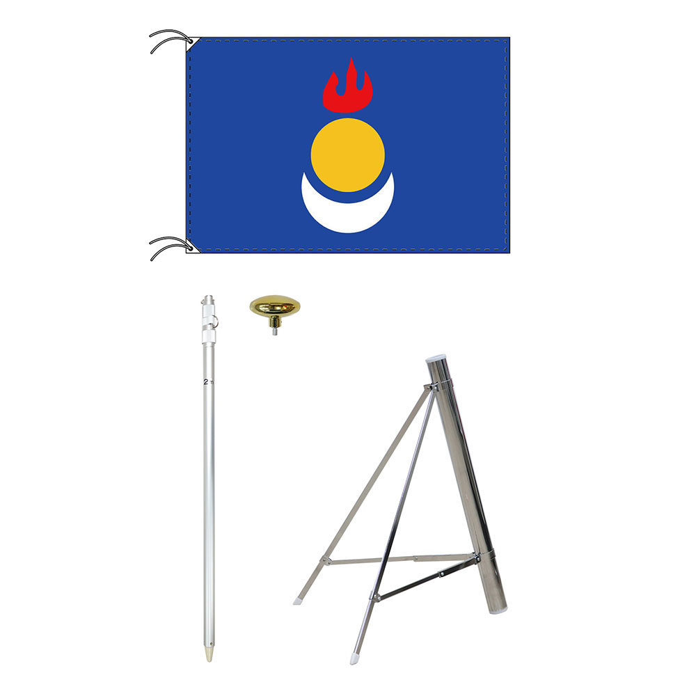TOSPA 内モンゴル 自治区 南モンゴル 旗 スタンドセット 90×135cm旗 3mポール 金色扁平玉 新型フロアスタンドのセット 世界の国旗シリーズ