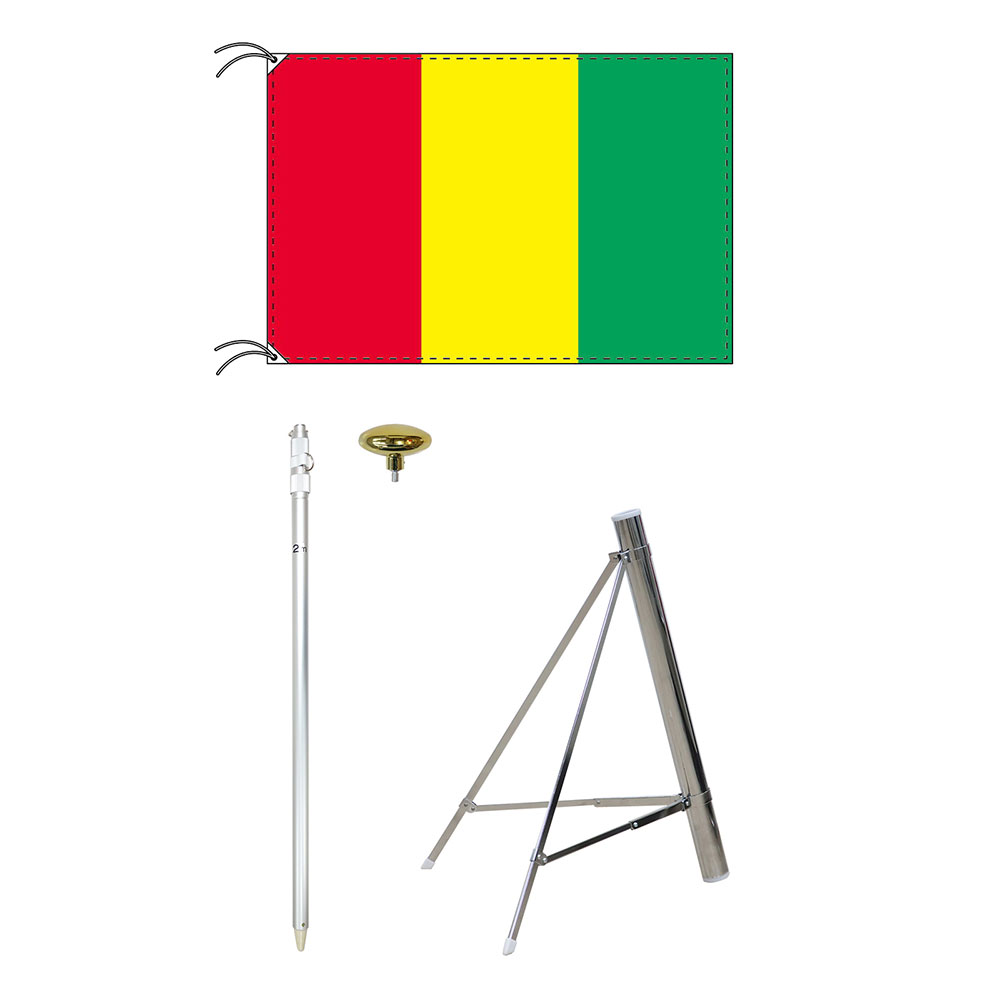 TOSPA ギニア 国旗 スタンドセット 90×135cm国旗 3mポール 金色扁平玉 新型フロアスタンドのセット 世界の国旗シリーズ