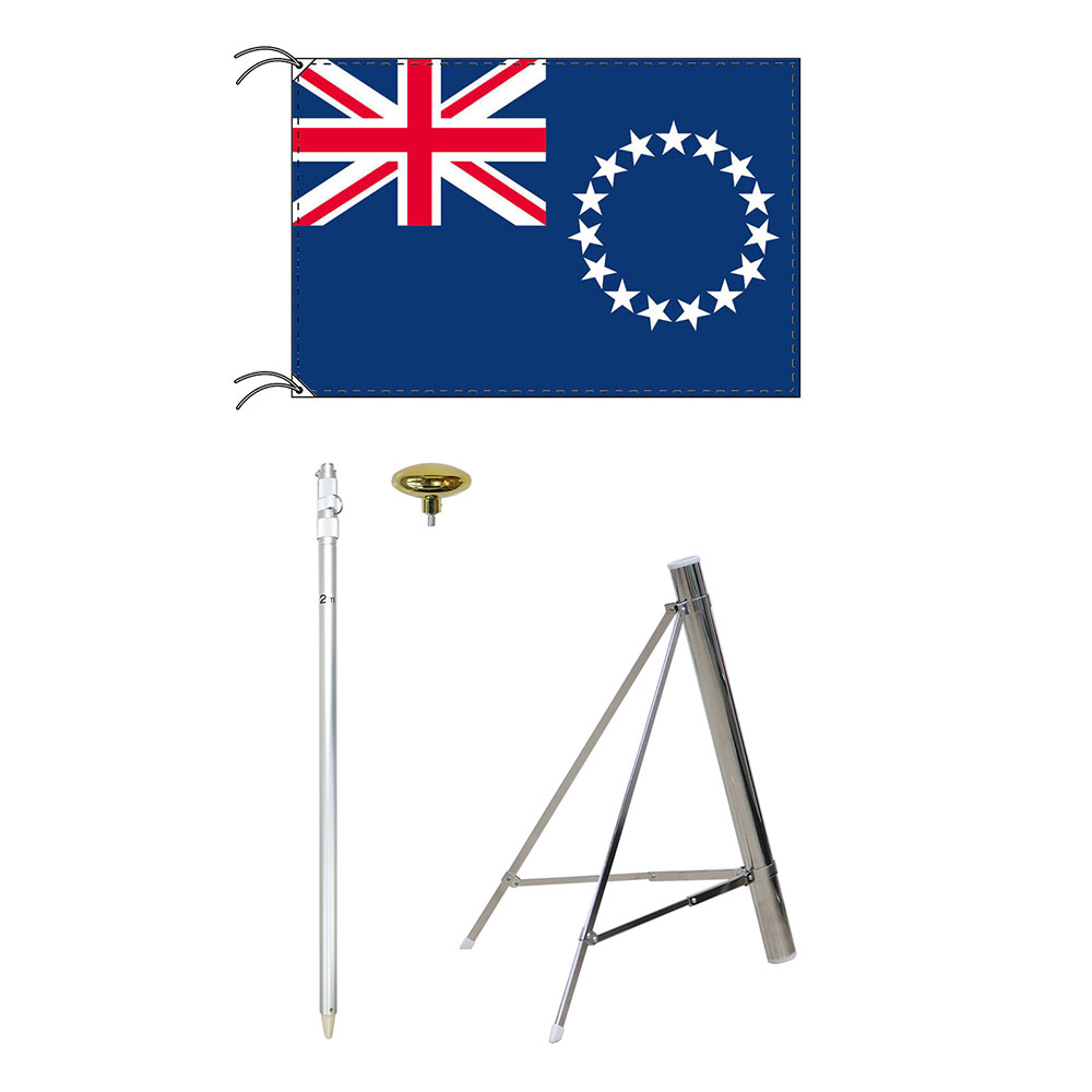 TOSPA クック諸島 国旗 スタンドセット 90×135cm国旗 3mポール 金色扁平玉 新型フロアスタンドのセット 世界の国旗シリーズ