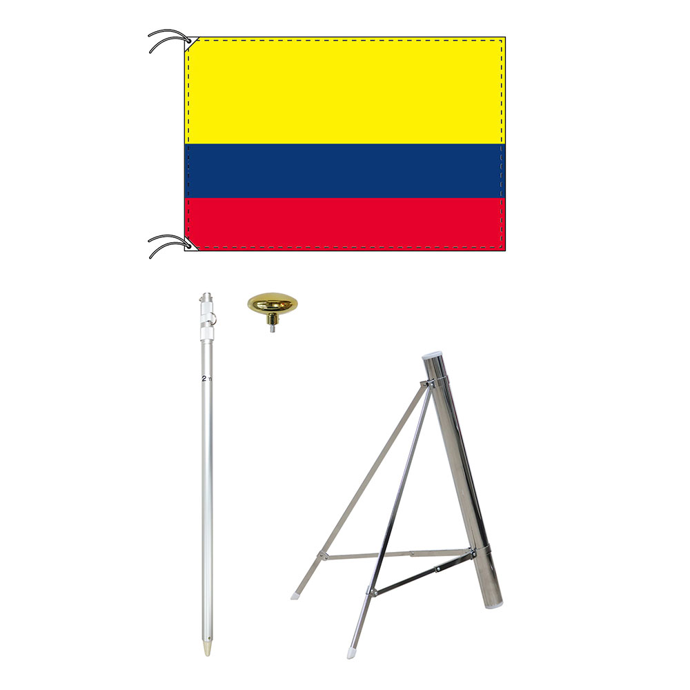 TOSPA コロンビア 国旗 スタンドセット 90×135cm国旗 3mポール 金色扁平玉 新型フロアスタンドのセット 世界の国旗シリーズ