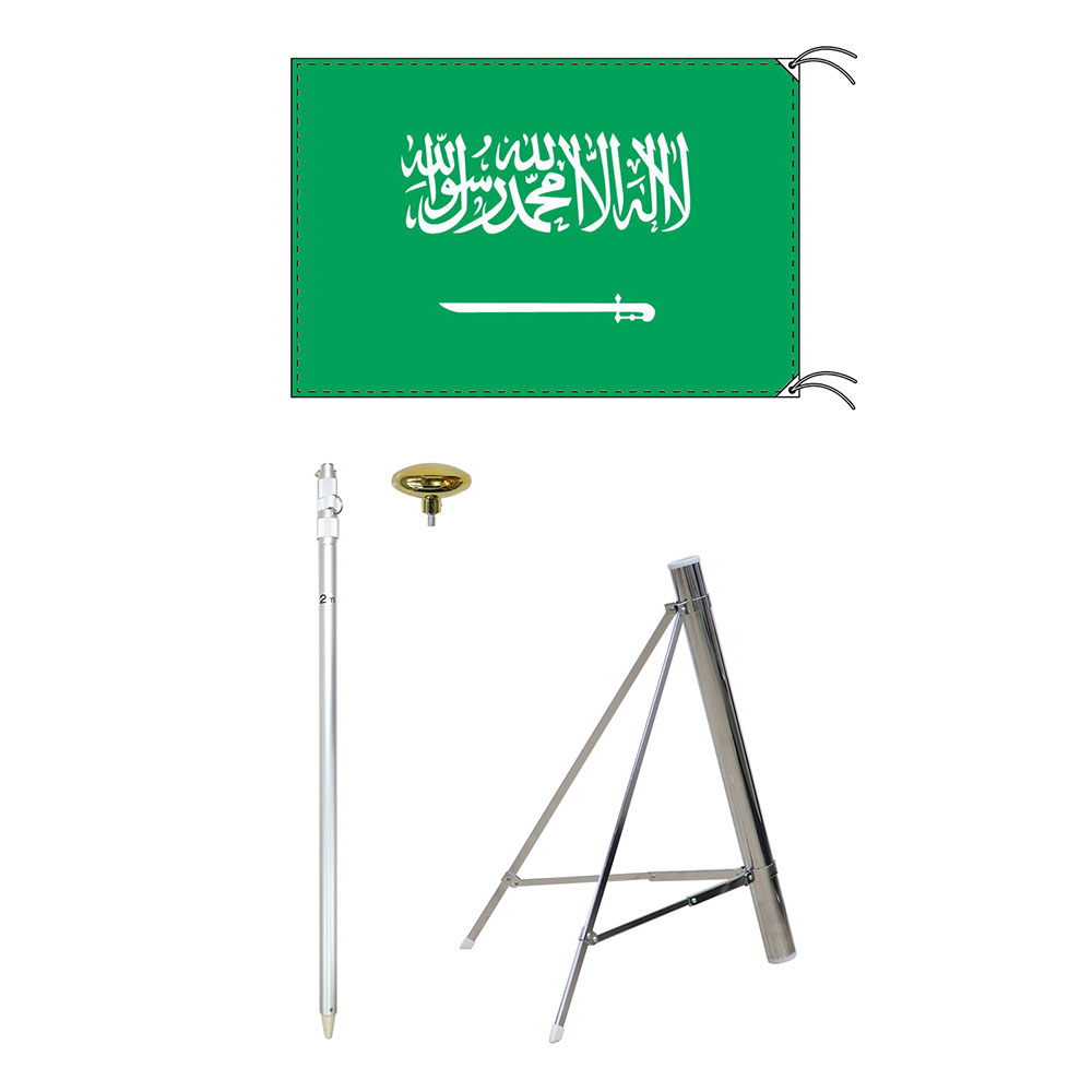 TOSPA サウジアラビア 国旗 スタンドセット 90×135cm国旗 3mポール 金色扁平玉 新型フロアスタンドのセット 世界の国旗シリーズ