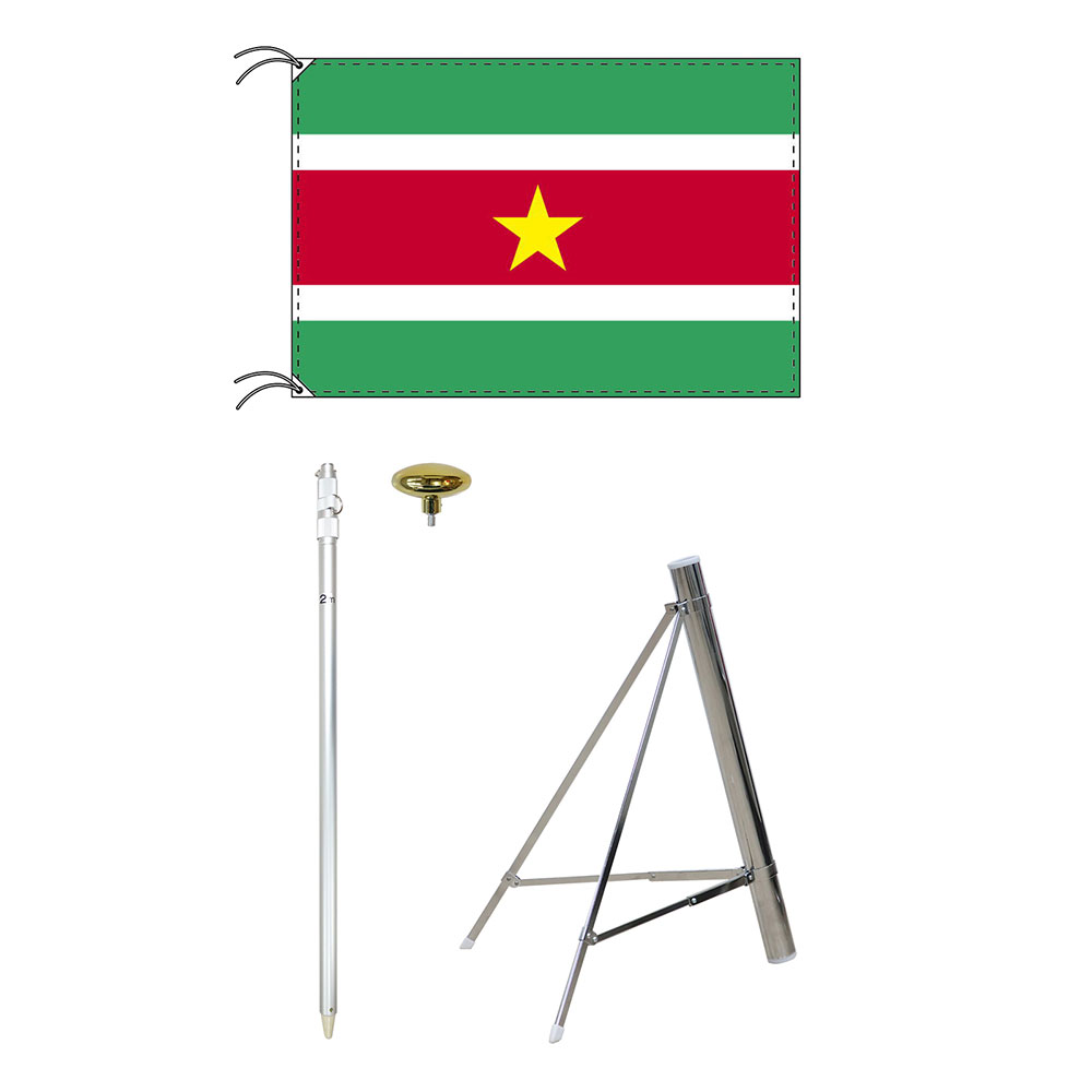 TOSPA スリナム 国旗 スタンドセット 70×105cm国旗 2mポール 金色扁平玉 新型フロアスタンドのセット 世界の国旗シリーズ