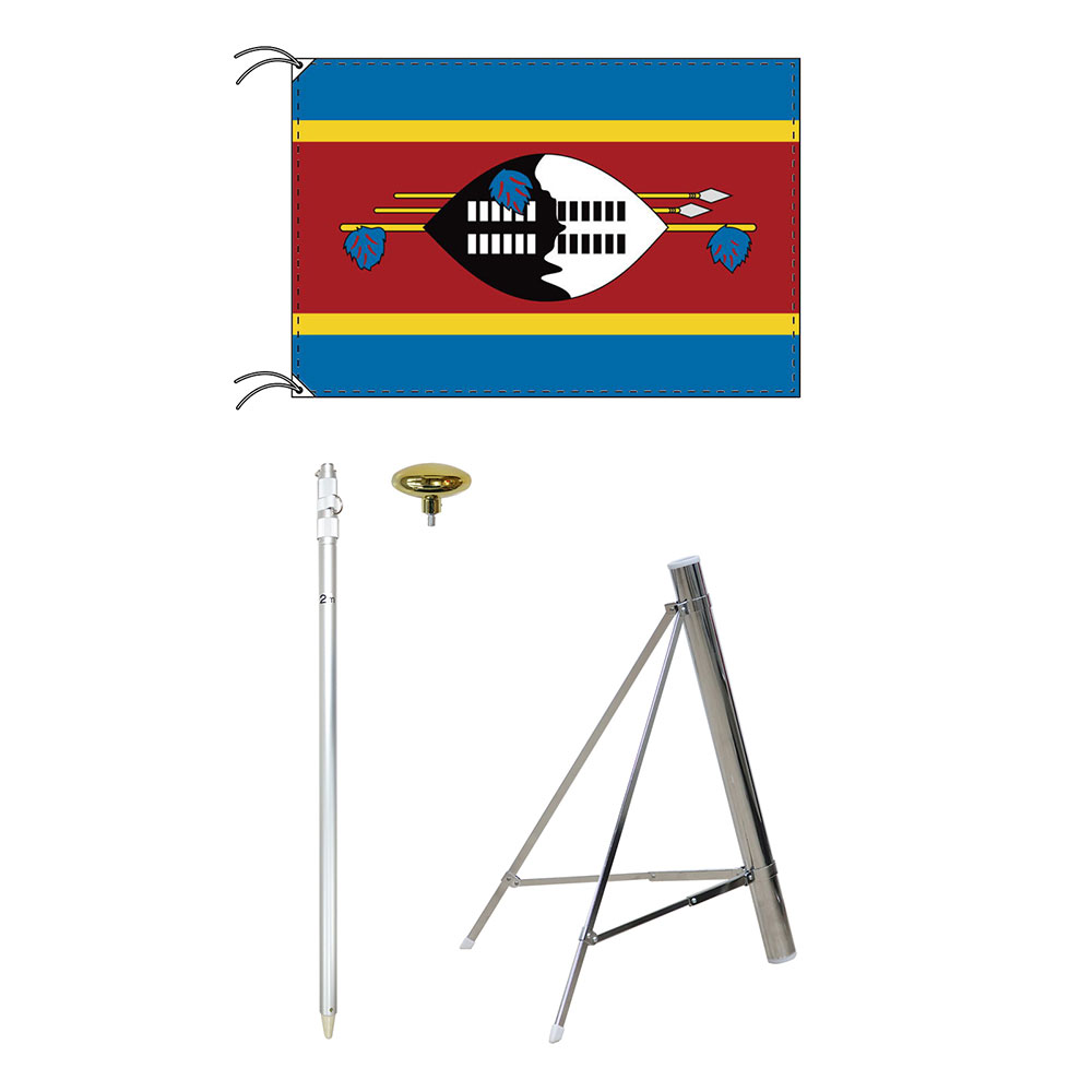 TOSPA エスワティニ 旧名 スワジランド 国旗 スタンドセット 90×135cm国旗 3mポール 金色扁平玉 新型フロアスタンドのセット 世界の国旗シリーズ