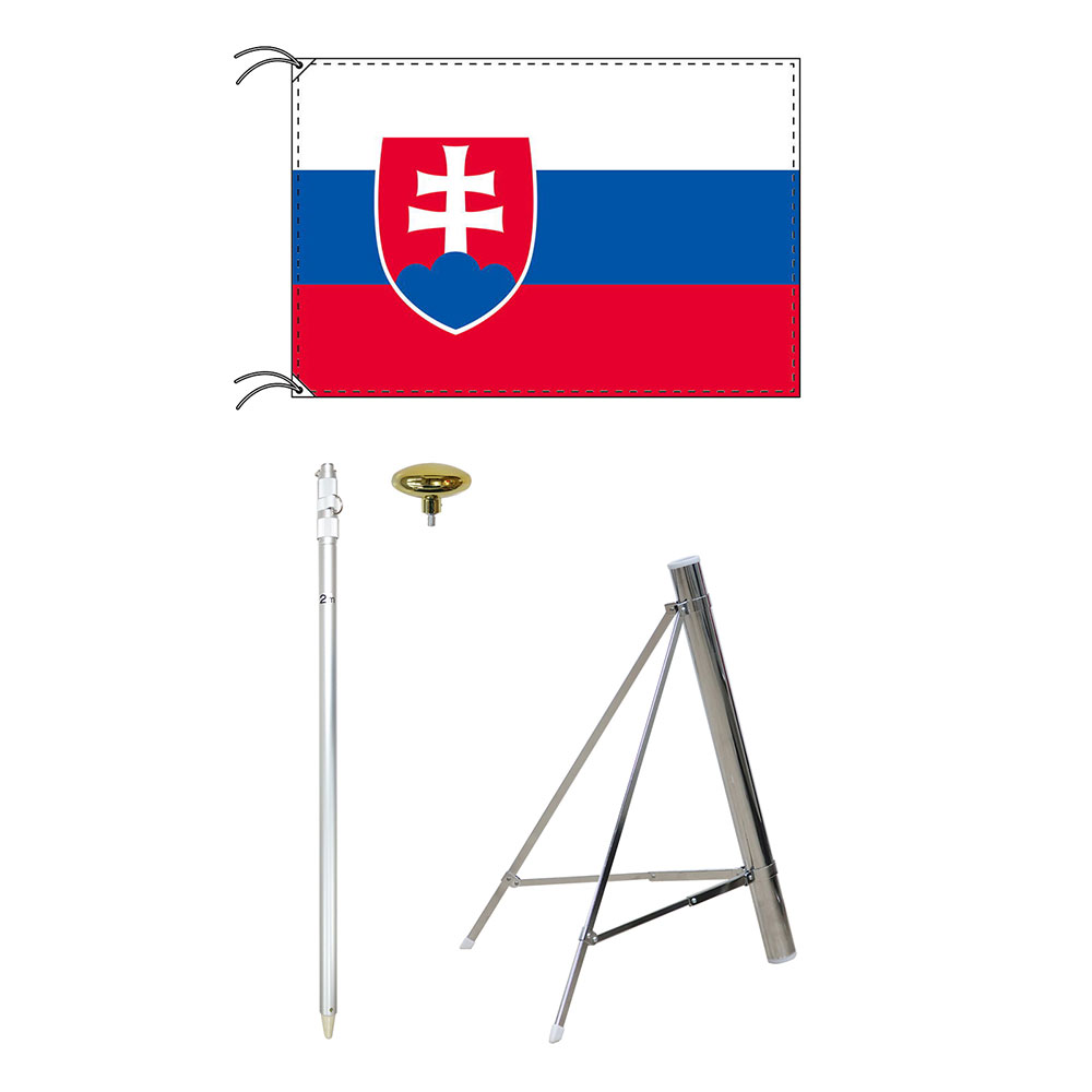TOSPA スロバキア 国旗 スタンドセット 70×105cm国旗 2mポール 金色扁平玉 新型フロアスタンドのセット 世界の国旗シリーズ