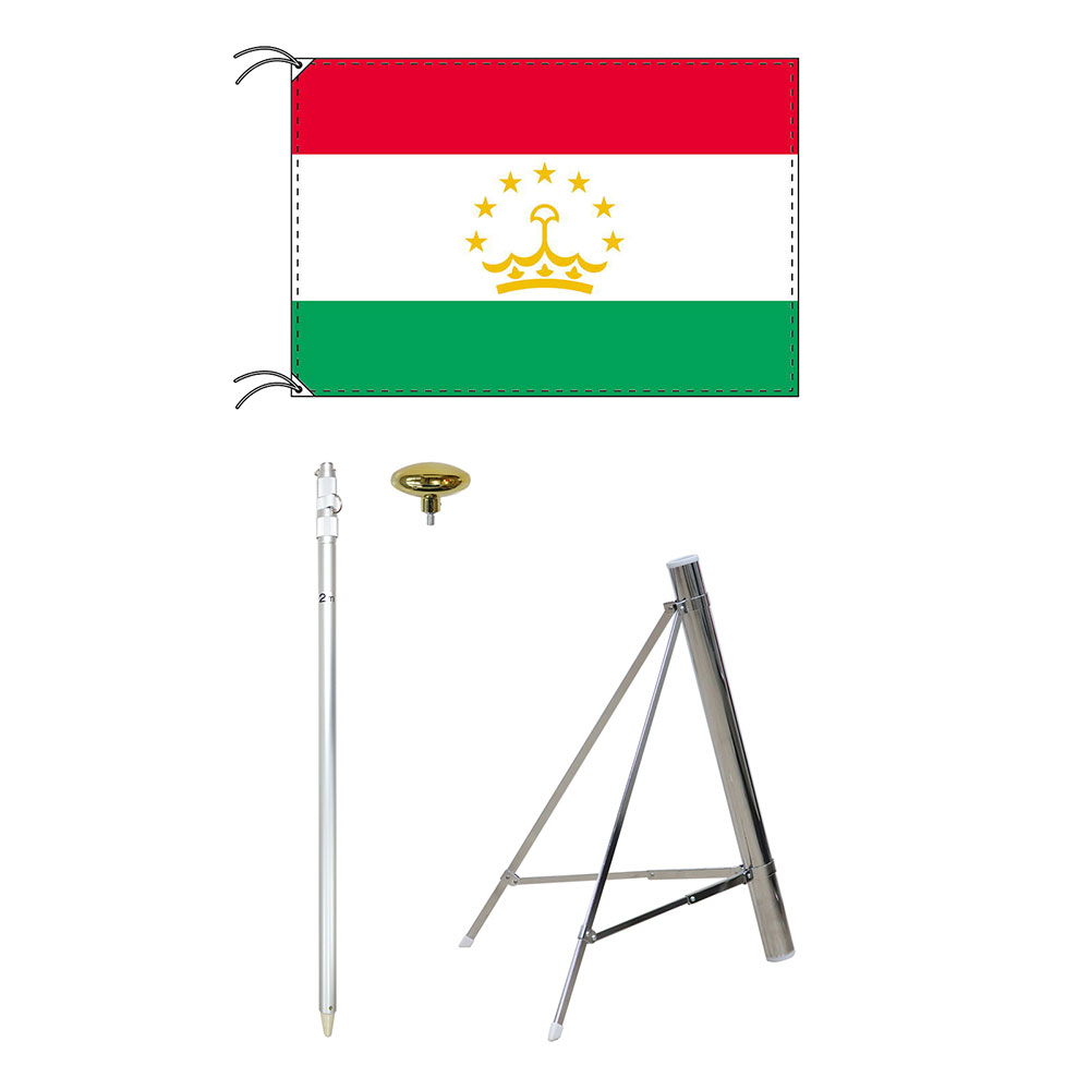 TOSPA タジキスタン 国旗 スタンドセット 90×135cm国旗 3mポール 金色扁平玉 新型フロアスタンドのセット 世界の国旗シリーズ