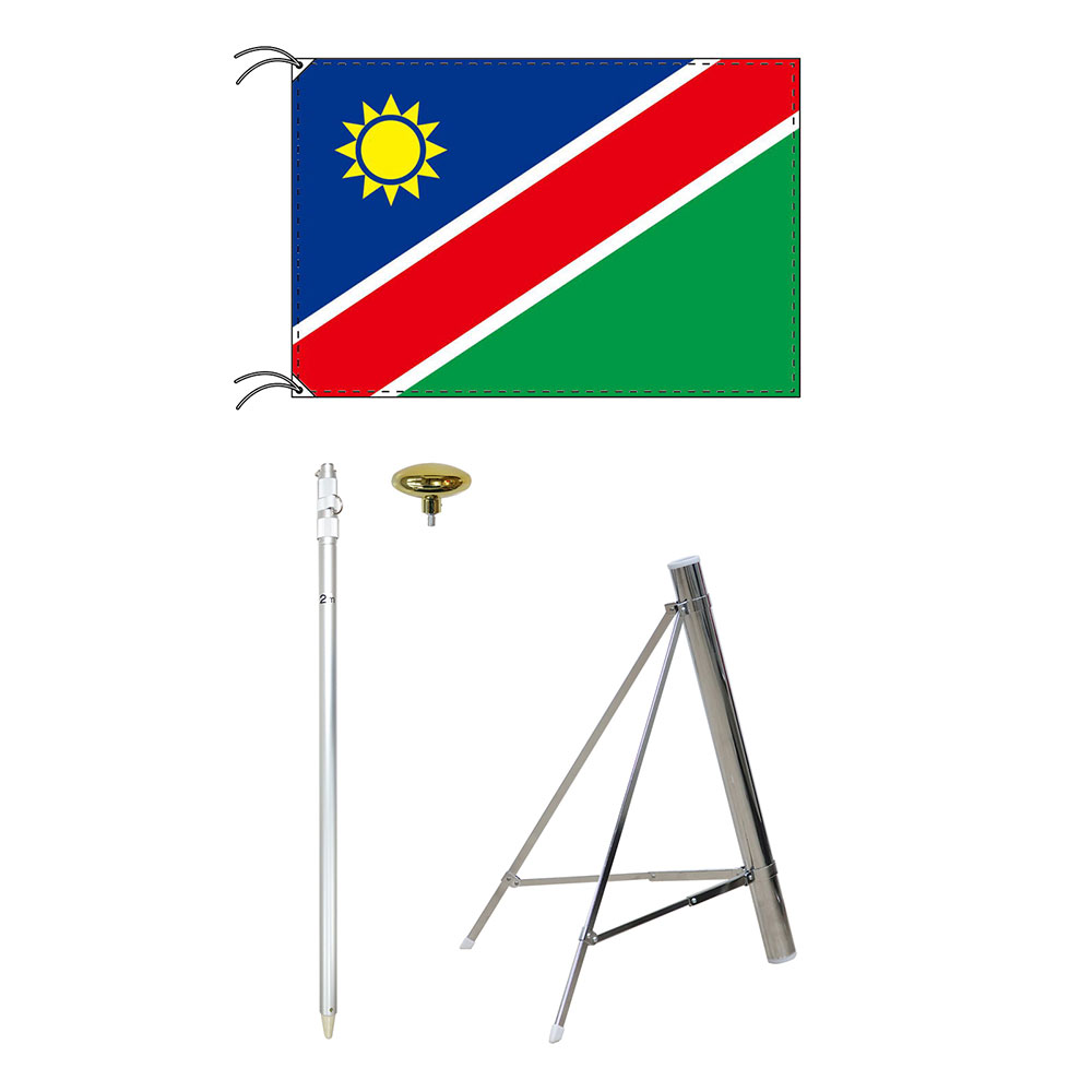 TOSPA ナミビア 国旗 スタンドセット 90×135cm国旗 3mポール 金色扁平玉 新型フロアスタンドのセット 世界の国旗シリーズ