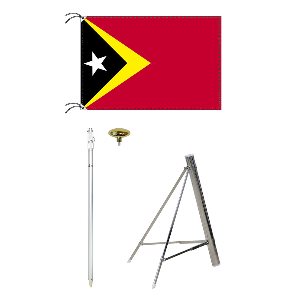 TOSPA 東ティモール 国旗 スタンドセット 70×105cm国旗 2mポール 金色扁平玉 新型フロアスタンドのセット 世界の国旗シリーズ
