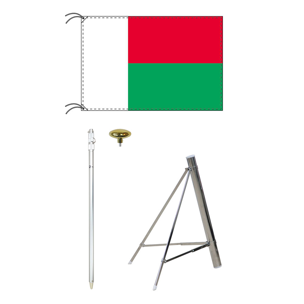 TOSPA マダガスカル 国旗 スタンドセット 70×105cm国旗 2mポール 金色扁平玉 新型フロアスタンドのセット 世界の国旗シリーズ