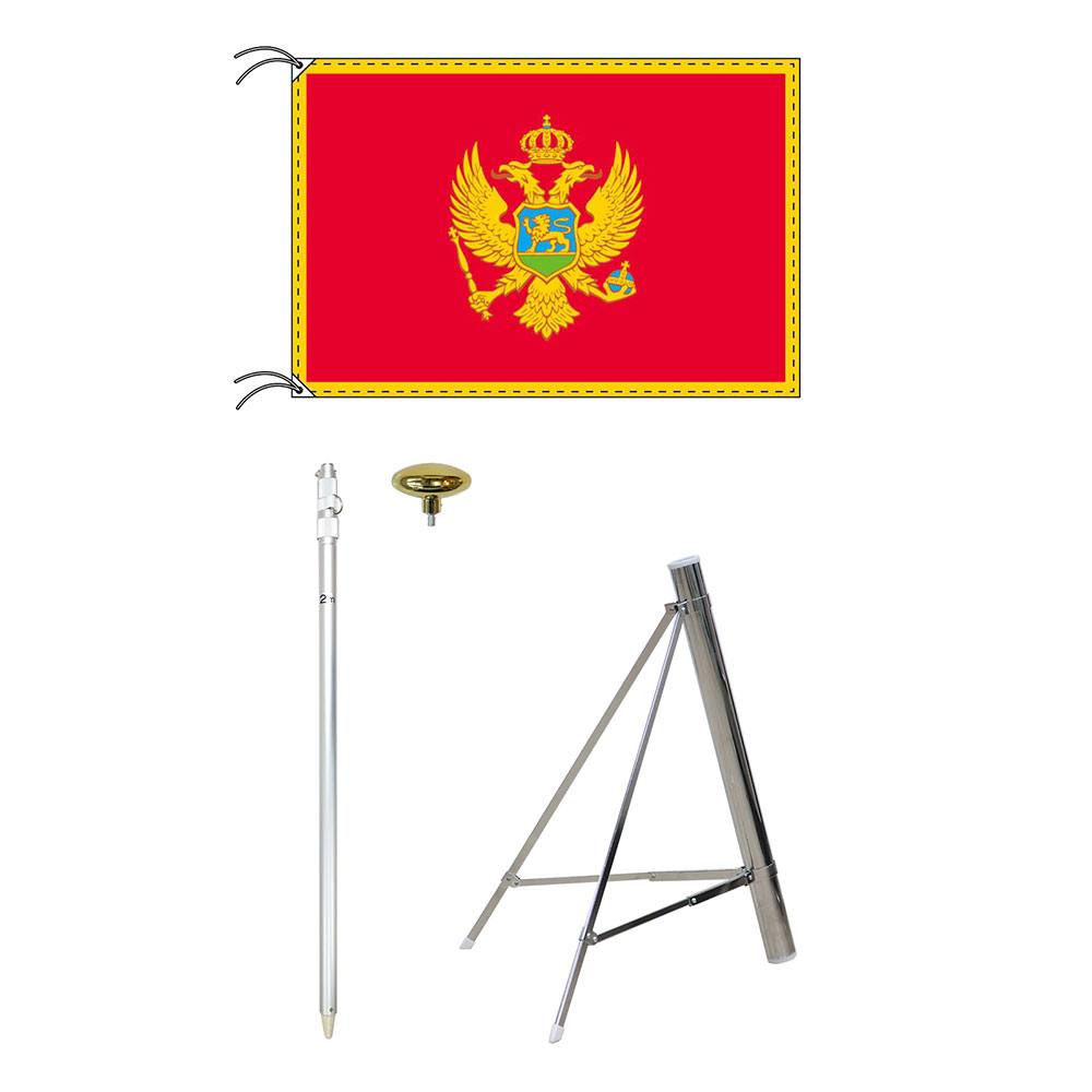TOSPA モンテネグロ 国旗 スタンドセット 90×135cm国旗 3mポール 金色扁平玉 新型フロアスタンドのセット 世界の国旗シリーズ