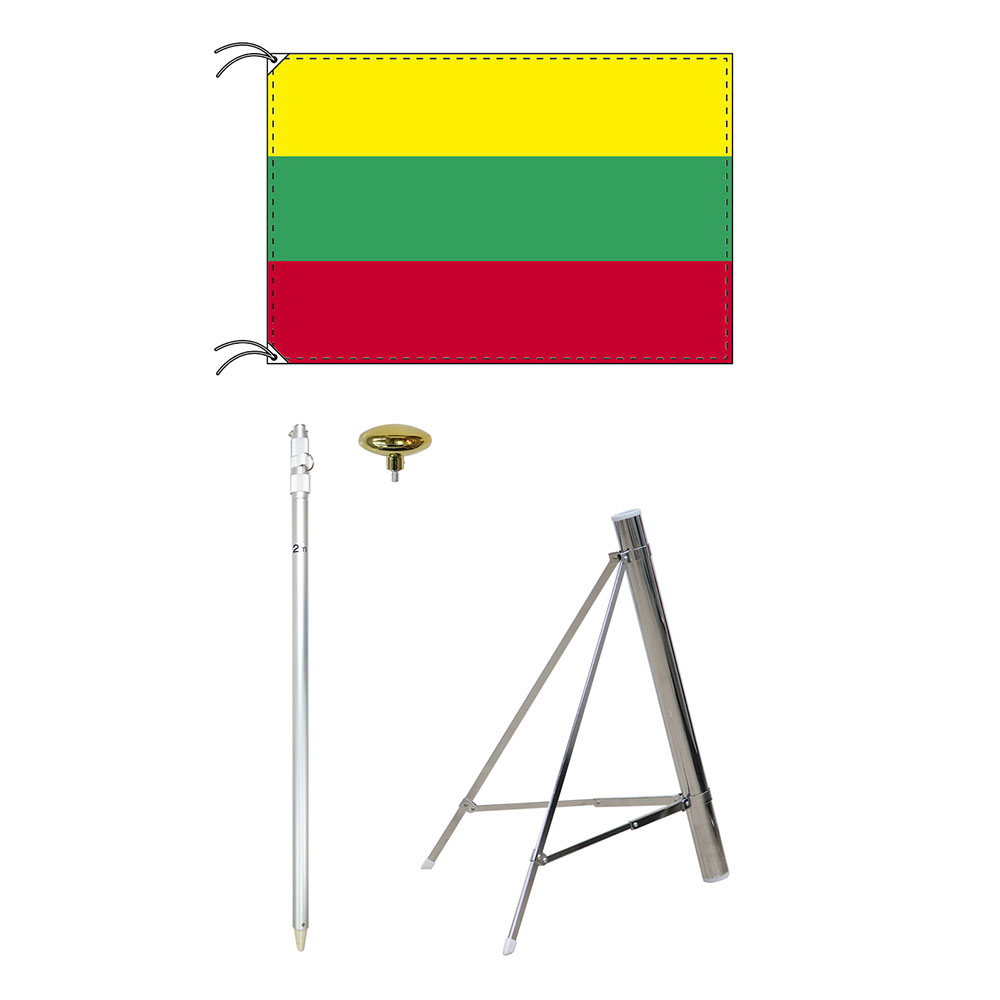 TOSPA リトアニア 国旗 スタンドセット 90×135cm国旗 3mポール 金色扁平玉 新型フロアスタンドのセット 世界の国旗シリーズ